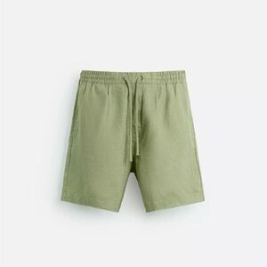 Zara Men's Green linen Shorts